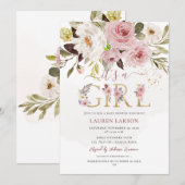 Invitation Fête de naissance Bébé Fille ArtsApp H2 Rose Pouss (Devant / Derrière)