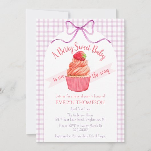 Invitation Fête de naissance Bébé Fille au thème de vin pourp (Devant)