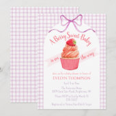 Invitation Fête de naissance Bébé Fille au thème de vin pourp (Devant / Derrière)