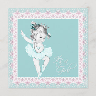 Invitation Fête de naissance Bébé fille Ballerine Rose Turquo