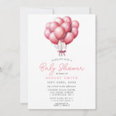 Invitation Fete de Naissance Bebe Fille Ballons Roses Aquarel (Devant)