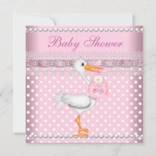 Invitation Fête de naissance Bébé Fille Bébé Rose Tache Perle