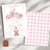 Invitation Fête de naissance Bébé Fille Calèche Rose