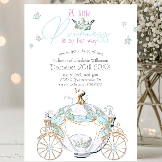 Invitation Fête de Naissance Bébé Fille Cendrillon Princesse