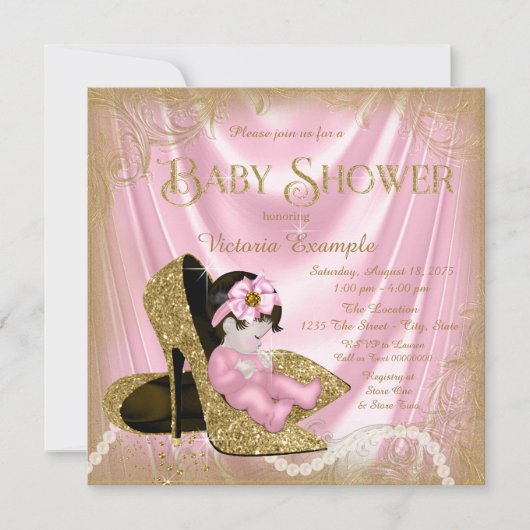 Invitation Fête de naissance bébé fille chaussure à paillette (Devant)