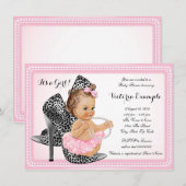 Invitation Fête de Naissance Bébé Fille Chaussure à Talon Ros (Devant / Derrière)