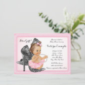 Invitation Fête de Naissance Bébé Fille Chaussure à Talon Ros (Debout devant)