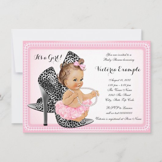 Invitation Fête de Naissance Bébé Fille Chaussure à Talon Ros (Devant)