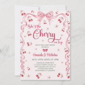 Invitation Fête de naissance bébé fille Cherry Top Rose  (Devant)
