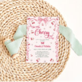 Invitation Fête de naissance bébé fille Cherry Top Rose 