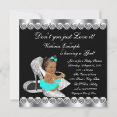 Invitation Fête de Naissance Bébé Fille Diamant Sarcelle Bleu (Dos)