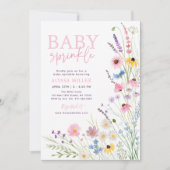 Invitation Fête de Naissance Bébé Fille Fleurs des Prés Roses (Devant)