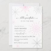 Invitation Fête de naissance bébé fille flocon de neige rose (Devant)