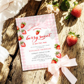 Invitation Fête de naissance Bébé Fille Fraise Douce Ruban Ro