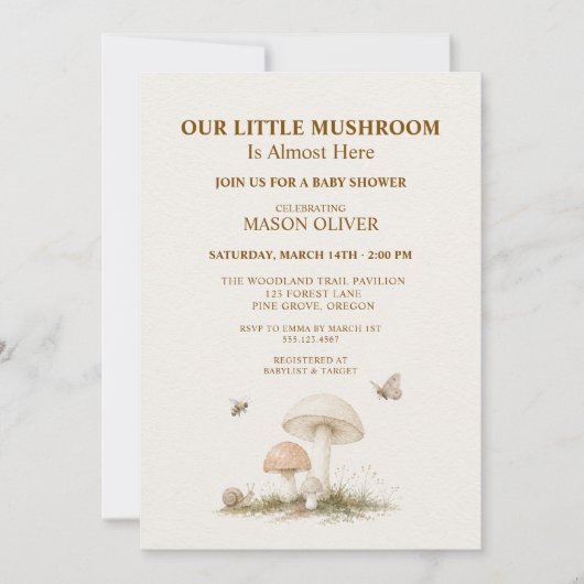 Invitation Fête de Naissance Bébé Fille Garçon Champignons Fo (Devant)