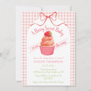 Invitation Fête de naissance Bébé Fille Gingham Rouge 007