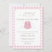 Invitation Fête de Naissance Bébé Fille Golf Putt Gingham Ros (Devant)