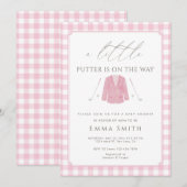 Invitation Fête de Naissance Bébé Fille Golf Putt Gingham Ros (Devant / Derrière)