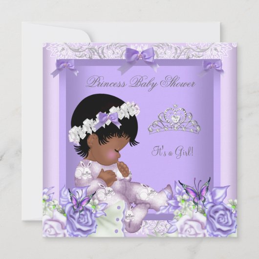Invitation Fête de naissance bébé fille Lavande Gris Afro-Amé (Devant)