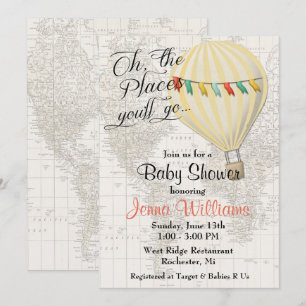 Invitation Fête de Naissance Bébé Fille ou Garçon Ballon Jaun