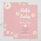 Invitation Fête de naissance Bébé Fille Pink Daisy  (Devant / Derrière)