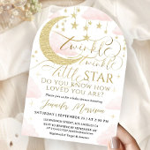 Invitation Fête de Naissance Bébé Fille Rose Or Arc Céleste