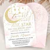 Invitation Fête de Naissance Bébé Fille Rose Or Arc Céleste