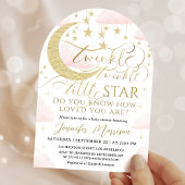 Invitation Fête de Naissance Bébé Fille Rose Or Arc Céleste