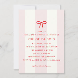 Invitation Fête de Naissance Bébé Fille Ruban à Fronces Rose