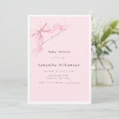 Invitation Fête de Naissance Bébé Fille Ruban Rose Moderne Co (Debout devant)