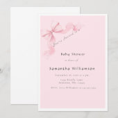 Invitation Fête de Naissance Bébé Fille Ruban Rose Moderne Co (Devant / Derrière)