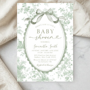 Invitation Fête de naissance bébé fille ruban toile de Jouy v