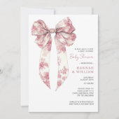 Invitation Fête de Naissance Bébé Fille Ruban Toile Rose Coqu (Devant)