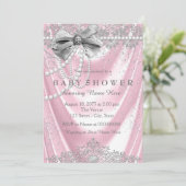 Invitation Fête de naissance bébé fille Satin Rose Perle (Debout devant)