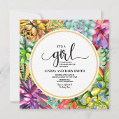 Invitation Fête de naissance Bébé Fille Succulentes Jaune Tur (Devant)