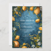 Invitation Fête de Naissance Bébé Fleur de Citron Bleu (Devant)