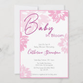 Invitation Fête de naissance bébé fleuri rose moderne (Devant)