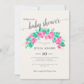 Invitation Fête de Naissance Bébé Fleurs Rose Vert Jardin (Devant)