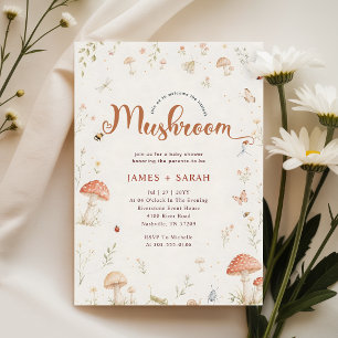 Invitation Fête de Naissance Bébé Forêt de Champignons à l'Aq