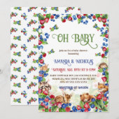 Invitation Fête de naissance Bébé fraise myrtille et Animaux (Devant / Derrière)