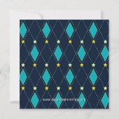Invitation Fête de naissance bébé garçon bleu argyle jaune (Dos)