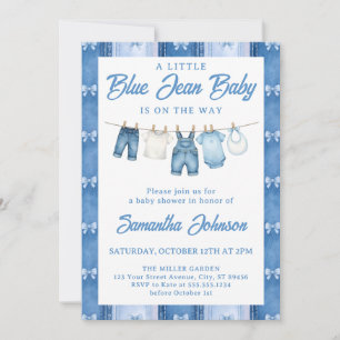 Invitation Fête de naissance bébé garçon en jean bleu denim
