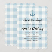 Invitation Fête de Naissance Bébé Garçon Marin Ohé Bébé (Devant / Derrière)