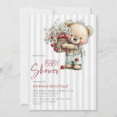 Invitation Fête de naissance bébé garçon Teddy Daisy Cherry p (Devant)