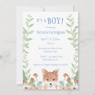 Invitation Fête de naissance bébé garçon Woodland Fox - Écrit