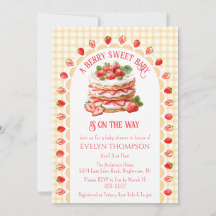 Invitation Fête de naissance Bébé Gâteau aux Fraises Gingham