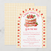 Invitation Fête de naissance Bébé Gâteau aux Fraises Gingham (Devant / Derrière)