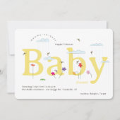 Invitation Fête de Naissance Bébé Géant Jaune Printemps Abeil (Devant)