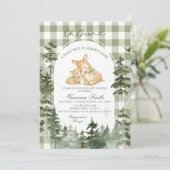 Invitation Fête de naissance Bébé Gingham Bois Cerf (Debout devant)