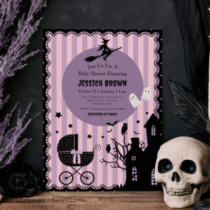Invitation Fête de Naissance Bébé Halloween Chariot Gothique